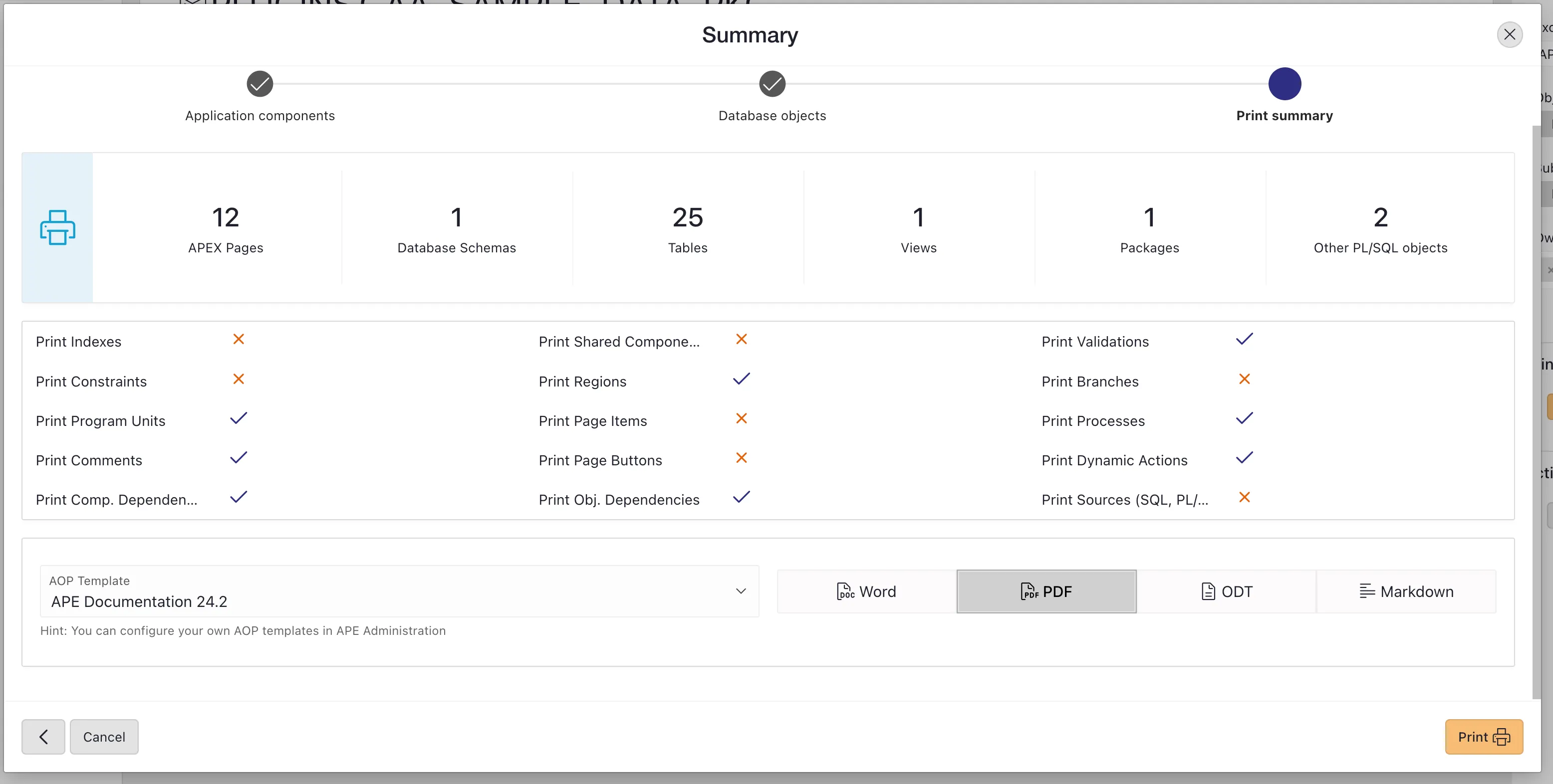 APEX export wizard
