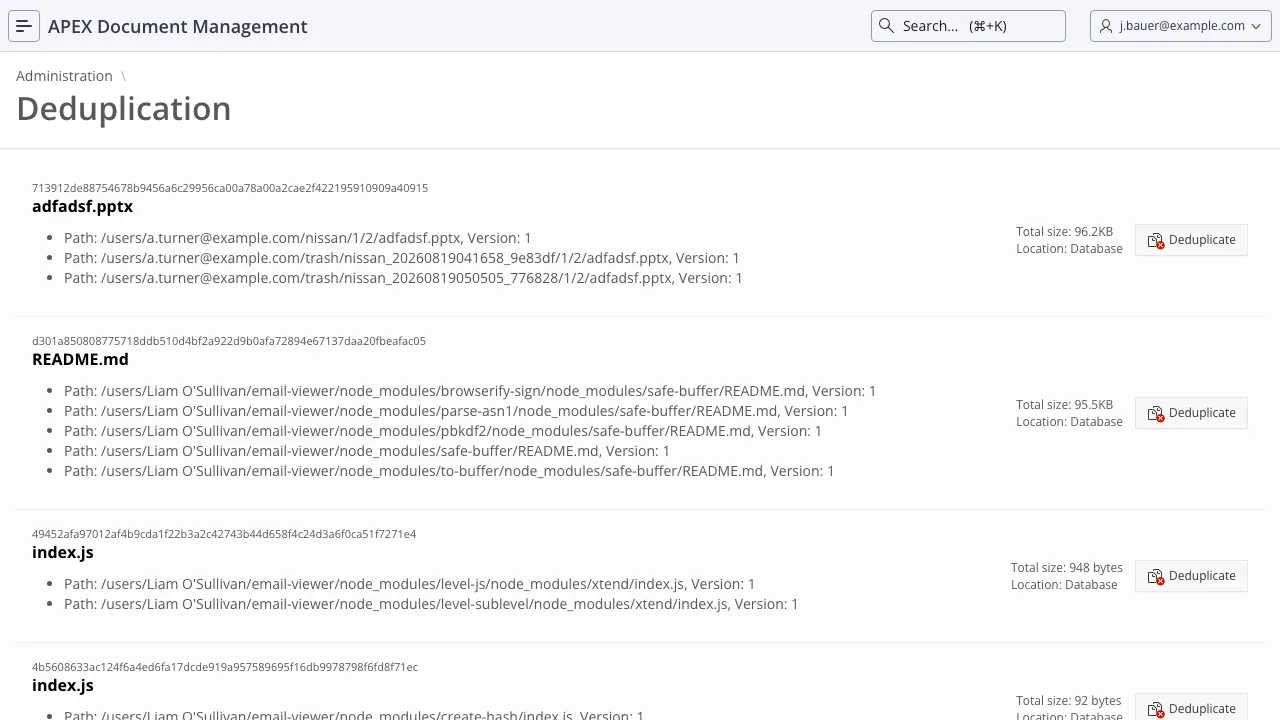 The deduplication page