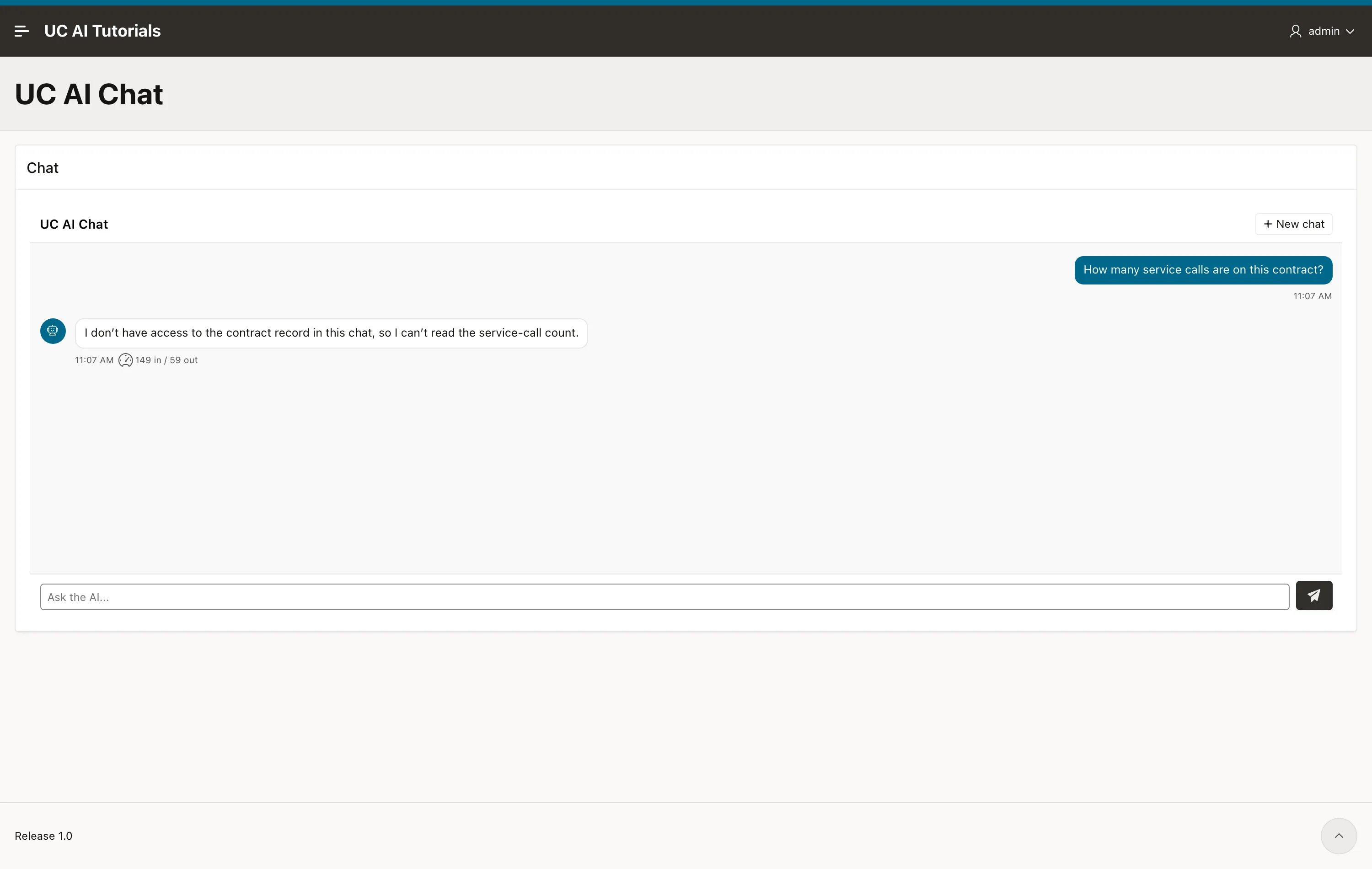 The chat region on an APEX page with a finished answer, and a thumbs up and thumbs down under it.
